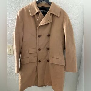 VTG 1970s Stratojac Men's Wool Tan Double Breasted Coat‎ Fur Lining USA Size 38